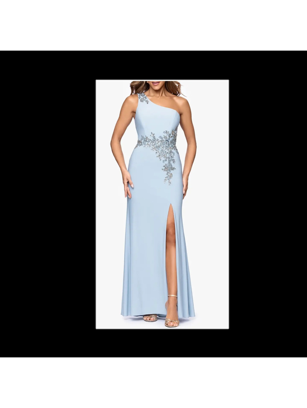 XSCAPE Blue One-Shoulder Sleeveless Sequin Applique Floor-Length Dress Size 6P